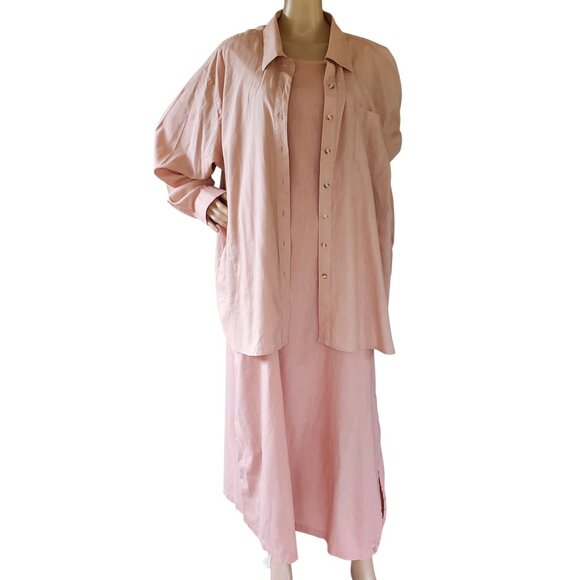 NEWPORT NEWS 2 Pc Jumper Dress Shacket Set Women's Plus 2X 20W Mauve/Light Brown - Picture 2 of 14